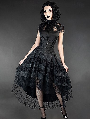  Punk & Gothic Steampunk Asymmetrical Skirt Goth Girl Lace Fancy Dress Women's Halloween Carnival Performance Party Adults Skirt