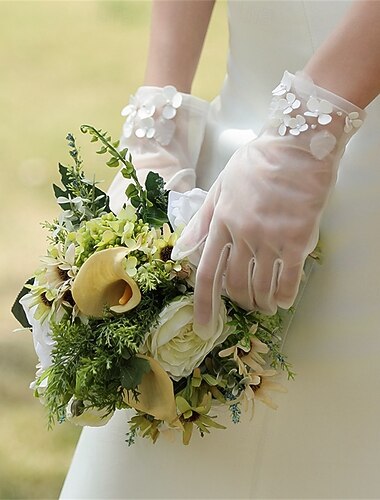  Tüll Csukló Kesztyű Elegáns / Stílusos / Régies stílus Val vel Tiszta Szín Esküvői / party kesztyű