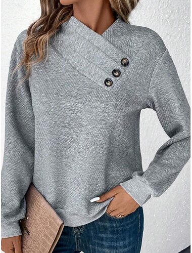  Damen Pullover Sweatshirt Einfach Lässig Langarm V Ausschnitt Normale Oberteile Straße Alltagskleidung Grau Herbst Winter