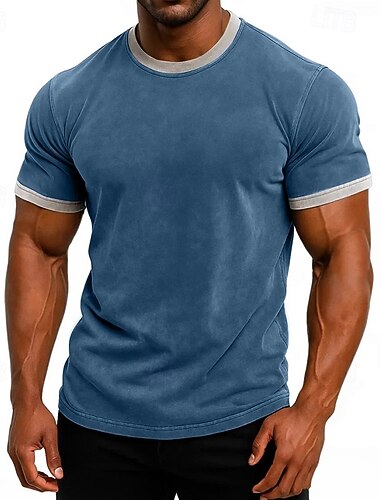  Camisa Masculina SoftFade™ Camiseta Manga Curta Camiseta Manga Curta Gola Redonda Gola em V Verão Cor Sólida Vintage Bloco de Cor Desbotada Casual Férias Rua Verde Escuro Marrom Camiseta para Homens