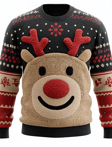  醜いクリスマスセーター 男性用 各 プルオーバーセーター ニット クルーネック カジュアル バケーション 日常 祭り 3Dプリント 保温 長袖 秋 冬 ブラックB ブラック