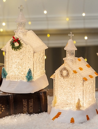  Weihnachts-transparentes Haus-LED-Windlicht Pendel dekorative Lampe AAA-Batteriebetrieben 21,5CM/8,46 Zoll für Schlafzimmer Wohnzimmer Esszimmer Studie Kirchen Desktop-Dekoration