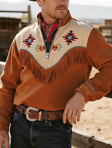  Ανδρικά Cowboy Στολές Πουλόβερ Etnic Vintage ρετρό Μακρυμάνικο Όρθιος Γιακάς ΕΞΩΤΕΡΙΚΟΥ ΧΩΡΟΥ Δουλειά Δώρο Μαύρο Καφέ Χακί Φερμουάρ Φθινόπωρο Χειμώνας Σχεδιαστής Τ M L XL XXL XXXL