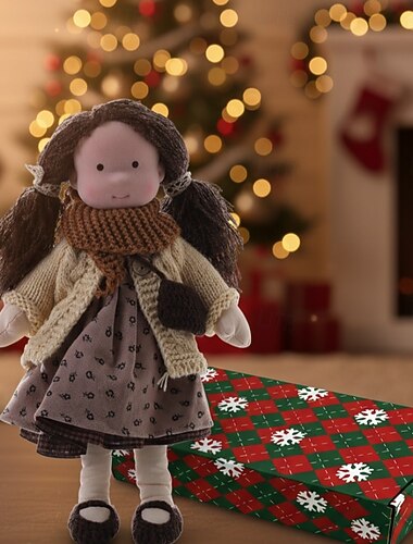  Păpușă Waldorf lucrată manual, fetiță, cu haine confortabile - păpușă de pluș moale de 29 cm, cu cutie cadou pentru copii mici, cadou ideal de Crăciun pentru fete și copii