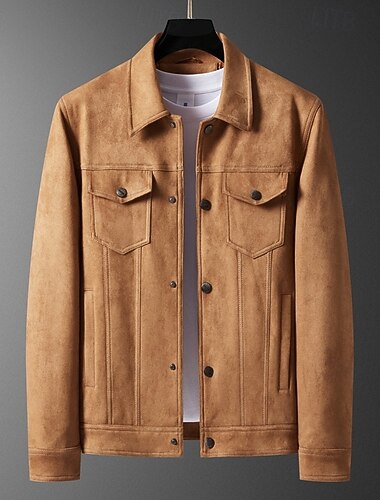  Homme Veste en faux suède Veste Cargo Veste Décontractée Vacances Quotidien Avec Poches Printemps Automne Uni Mode Classique Revers Régulier Noir Marron Veste