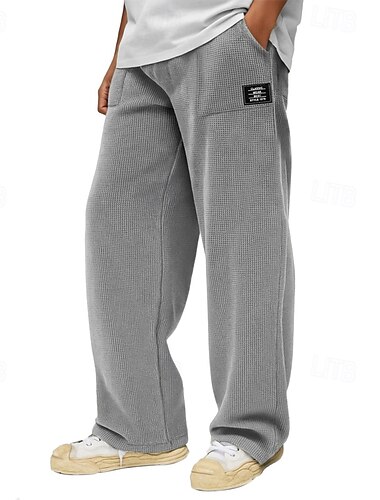  Pánské Vaflová Tepláky Kalhoty Volné kalhoty Kalhoty pro volný čas Šňůrky Straight-Leg Pevná barva Pohodlné Plná délka Venkovní Denní Streetwear Módní Klasický styl Černá Rubínově červená Neelastické