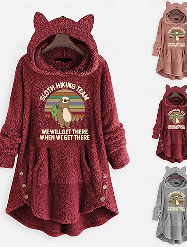  Damen Kapuzenpullover Katze Lässig Langarm Mit Kapuze Lange Oberteile Straße Alltagskleidung Rosa Wein Grau Herbst Winter