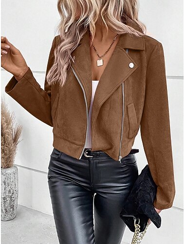  Dam Vardaglig jacka Bekväm Andningsfunktion Ficka Elegant Ledigt Slät Semester Gata Ledigt Dagliga kläder Öppen front Kort Nedvikt Normal Långärmad Ytterkläder Rodnande Rosa Rubinrött Grön Vår Höst