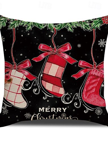  nieuwe kerstkussenhoezen, linnen decoratieve kussens met alfabetprint, vlekbestendige sierkussens voor de woonkamer tijdens de feestdagen
