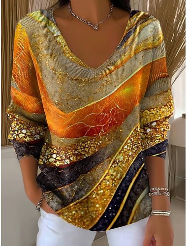  Per donna Felpa Elegante Moda Streetwear Floreale Grafico Scollo a V Lavorato a maglia Manica Lunga Top Regolari Maglia Weekend Giallo Zenzero Autunno Inverno