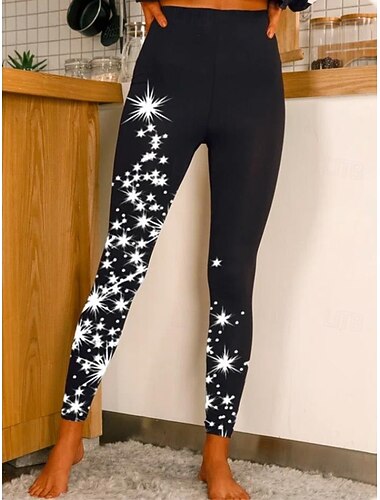  Dámské Legíny prázdniny Vinobraní Etnický styl Plná délka Vysoký pasPantsVánoce Grafika Sněhová vločka Vánoce 3D tisk Rychleschnoucí Prodyšnost Yumuşak Elastické Formální Venkovní Dovolená Černobíl