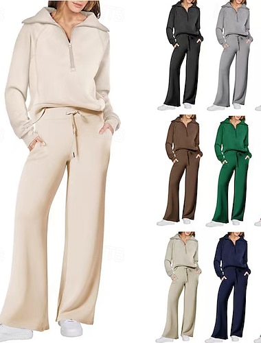  Pentru femei Seturi de trening cu pulover Trening din 2 piese Ținute de casă cu buzunar Mată Costume Toamna iarna Cafeniu Deschis Negru Sală de fitness Alergat Fitness Manșon Lung Sportiv