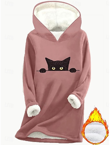  Damen Kapuzenpullover Grafik Tiermotiv Warm Lässig Sherpa-Fleece Langarm Mit Kapuze Lange Oberteile Straße Alltagskleidung Lässig Druck Dunkelpink Blau Grau Herbst Winter