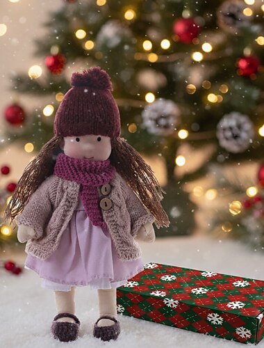  Håndlaget Waldorf dukke babyjente med koselige klær - 30 cm myk plysj dukke med gaveeske småbarn Ideelle julegaver barnebarn jenter