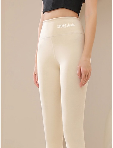  Mulheres Calças de lã Leggings leggings forradas de lã Moda Roupa de rua Básico Comprimento total Cintura Alta Tecido Corte alto Confortável Macio Elasticidade Alta Casa Diário Preto Vermelho Roxo