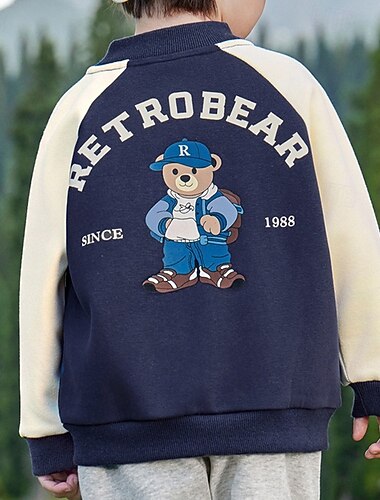  Bambini Unisex Giacche da baseball Capispalla Blocco di colori Manica Lunga Comfort Cappotto All'aperto Moda Quotidiano Blu Beige Grigio Primavera Autunno Dai 4 anni in su