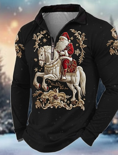 Новогодняя тематика Муж. Дед Мороз Поло Длинный рукав Отложной Современное Для отдыха На каждый день фестиваль Молния 3D печать Весна Осень Зима Черный Красный   Новогодняя тематика Муж. Дед Мороз Поло Длинный рукав Отложной Современное Для отдыха На каждый день фестиваль Молния 3D печать Весна Осень Зима Черный Красный