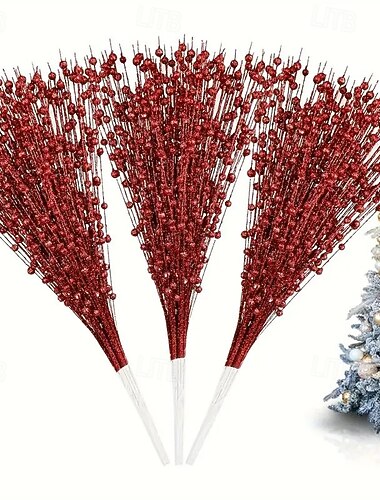  15 stk. juleglitterpynt, gullglitterkuler og skinnende bær, kunstige pistasjpynt til juletreet, festdekorasjoner