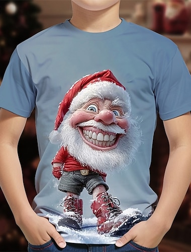 Новогодняя тематика Мальчики 3D Графика Дед Мороз Футболка С короткими рукавами Лето Весна Мода Классический Дети 4-12 лет Вырез под горло на открытом воздухе Повседневные Стандартный   Новогодняя тематика Мальчики 3D Графика Дед Мороз Футболка С короткими рукавами Лето Весна Мода Классический Дети 4-12 лет Вырез под горло на открытом воздухе Повседневные Стандартный