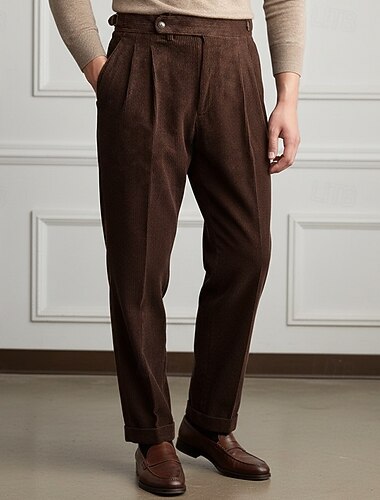  Homme pantalon de costume Pantalon en Velours Côtelé Pantalon Pantalon plissé Pantalon Gurkha Poche Plein Confort Doux Toute la longueur Soirée Entreprise du quotidien Mode Vêtement de rue Noir Vert