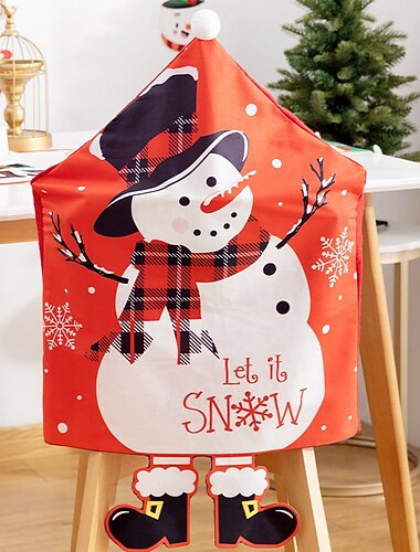  Fundas para sillas navideñas con diseño de pie, lindo muñeco de nieve &Dibujos animados de Papá Noel, decoración del comedor y del hogar, suministros festivos para la fiesta de Navidad