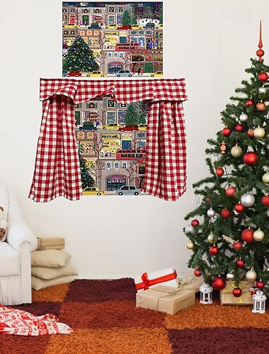  Tapeçaria de Muro 3D de Natal Painel de Cortina de Férias Colorido Tecido de Parede Decorativo e Capa para Armário para Quarto