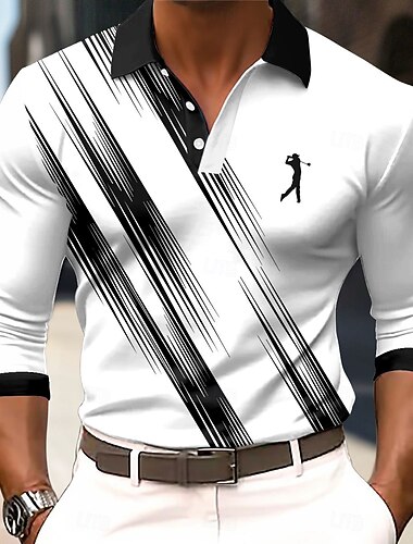  Férfi Geometriai Linije Póló Hosszú ujj Pólóingek Galléros ingek Üzleti alkalmi Üzleti Sportruházat Hétköznapi viselet 3D nyomtatás Gombok Tavasz Ősz Tél Fekete Fehér Medence