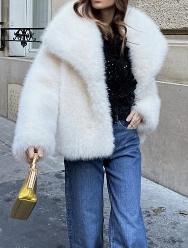 نسائي معطف من الفرو الصناعي الدفء مريح الفراء والجلود كاجوال سهل شارع مناسب للعطلات مناسب للخارج عطلة نهاية الاسبوع عادية طوي عادي كم طويل ملابس خارجية أبيض الخريف الشتاء   نسائي معطف من الفرو الصناعي الدفء مريح الفراء والجلود كاجوال سهل شارع مناسب للعطلات مناسب للخارج عطلة نهاية الاسبوع عادية طوي عادي كم طويل ملابس خارجية أبيض الخريف الشتاء