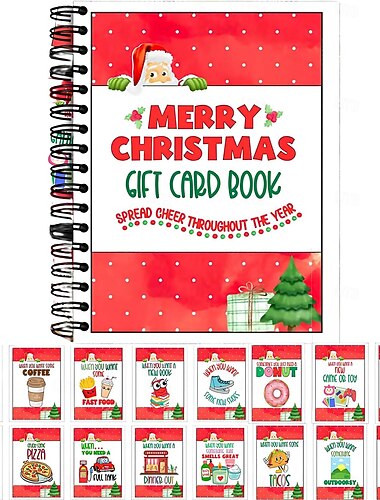  El mejor libro de tarjetas de regalo de Navidad, libro de tarjetas de Feliz Navidad encuadernado en espiral de 5 x 7 pulgadas con 30 páginas de tarjetas de regalo diferentes y 4 páginas de mensajes