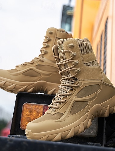  taktiske herresko i kampstil med snøring, ankelstøtte, tykk sklisikker såle og slitesterkt utendørsfottøy for jobb, reiser og eventyr