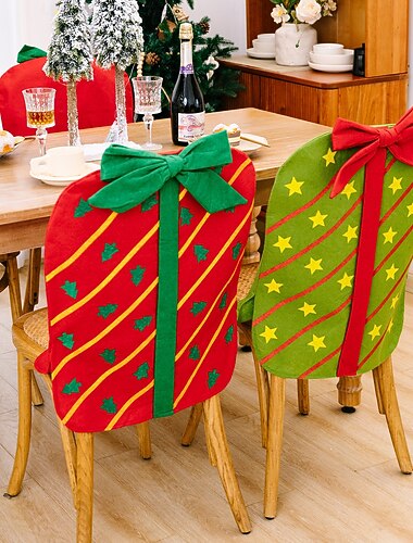  Nuevas fundas para sillas navideñas, fundas para sillas con forma de caja de regalo festiva para decoración navideña, fundas para sillas de comedor para fiestas navideñas y decoración del hogar.
