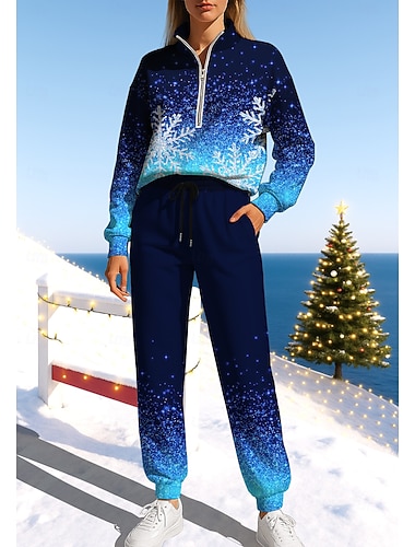  Dame Genser Joggedress sweatsuit Snorer Glidelås Fargegradering Jakke og joggebukser Atletisk klesett Vår Høst Vinter Mørk Marineblå Avslappet Trene Utendørs Myk Posete Langermet Sport Sportsklær