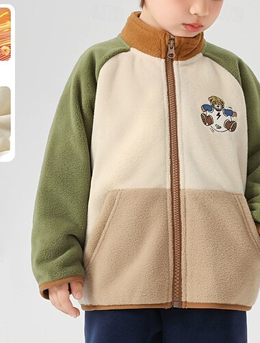  Barn Gutt Fleece-jakke Utendørsjakke Jakke Yttertøy Fargeblokk Langermet Glidelås Frakk utendørs Mote Daglig Rosa Grønn Vår Høst 4 år +