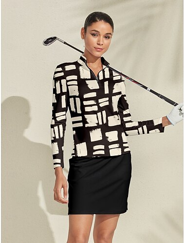  Mulheres Camisa polo de caminhada Marron Manga Longa Blusas Roupas femininas de golfe, roupas, roupas, roupas