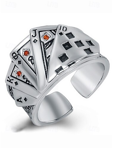  Pánský pokerový prsten z lehké slitiny – nastavitelný pásek s vintage designem hracích karet, vhodný pro gotický, punkový styl, párty a běžné nošení