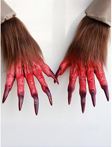  Heren Halloween weerwolfklauwhandschoenen – enge harige monsterhanden met lange nagels, cosplay kostuumaccessoires voor feesten en horror-rollenspellen