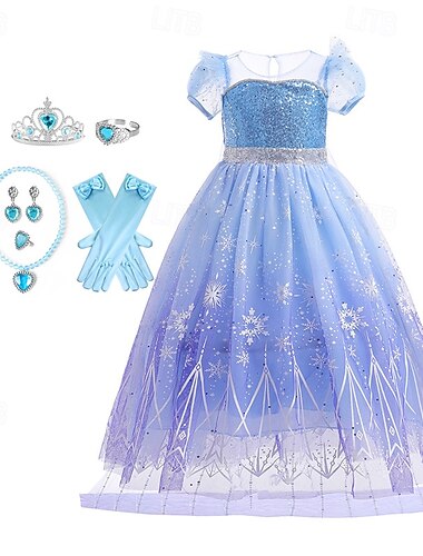  Frost Sagoprinsessa Elsa Blomsterflickaklänning Temafestkostym Tyllklänningar Cosplay Film Cosplay för flickor Barns Karneval Maskerad Bröllop Bröllopsgäst