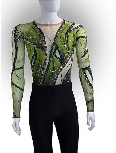  Krasobruslení Pánské Chlapecké Buz Pateni Topy Zelená Slátanina Síťka Spandex Vysoká pružnost Trénink Soutěž Bruslařské oblečení Klasický Křišťál a napodobenina Dlouhý rukáv Bruslení Krasobruslení
