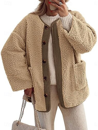  Γυναικεία Χειμερινό παλτό Παλτό γούνα Άνετο Αναπνέει Τσέπη Κουμπιά Καθημερινό Σκέτο Διακοπές Δρόμος Causal Καθημερινά Ρούχα Μονόπετο Κανονικό Απορρίπτω Χαλαρή Εφαρμογή Μακρυμάνικο Εξωτερικά ενδύματα