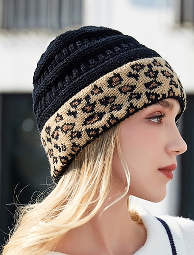  Per donna Cappello a cuffia Casa Quotidiano Ferie Leopardato Fibre Acriliche Casual Comune Caldo 1 Pezzo