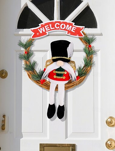  karácsony katona koszorú üdvözlet fa tábla dekoráció törpe baba szőlő girland bejárati ajtó függő dekoráció ünnep party bevásárlóközpont kirakat karácsonyi dísz