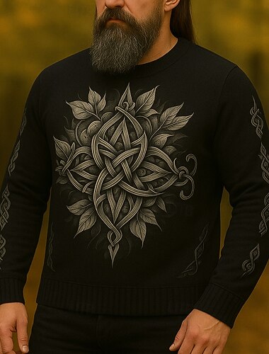  Férfi Viking Pulóver pulóver Kötöttáru Kerek nyakkivágás Retró Alkalmi Vakáció Napi 3D nyomtatás Grafikus Melegen tartani Hosszú ujj Tavasz Ősz Tél Fekete A Fekete B Barna