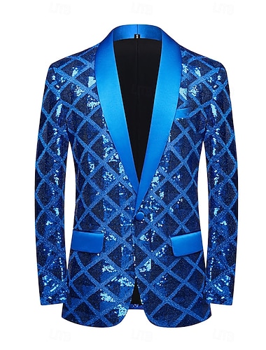  Per uomo Giacca blazer Collo a scialle Festa A quadri Blazer Nero Argento Rosa Vestibilità aderente Monopetto Un Bottone