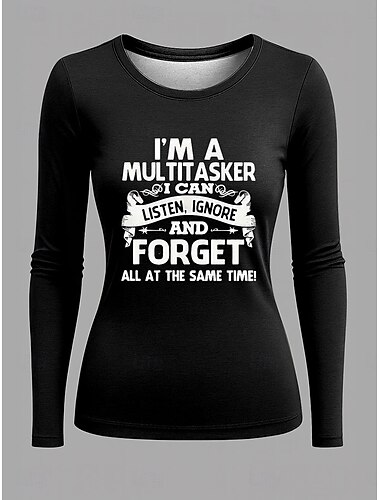  Dámské Tričko Tisk Grafika Písmeno Vinobraní Módní stylové Dlouhý rukáv Tričkový Kulatý Běžné topy Denní Víkend Vodní modrá Černá Rubínově červená Šedá Jaro Podzim