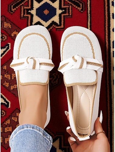  Mocassini Flyknit a larghezza ampia da donna con fiocco annodato – Scarpe piatte di comfort casual per uso quotidiano e viaggi