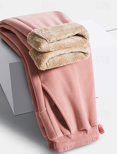  Homme Joggings Pantalon en polaire Pantalons Pantalon d'hiver Cordon de serrage Avec Poches Taille Élastique Uni Confort Chaud Sport en Plein Air Quotidien Mode Occasionnel Noir Rose Claire