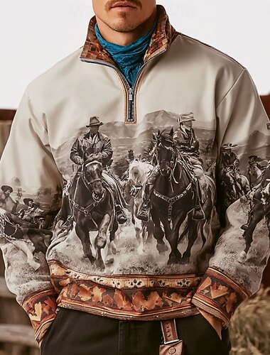  Ανδρικά Cowboy Πουλόβερ Etnic Vintage ρετρό Μακρυμάνικο Όρθιος Γιακάς ΕΞΩΤΕΡΙΚΟΥ ΧΩΡΟΥ Δουλειά Δώρο Καφέ Φερμουάρ Φθινόπωρο Χειμώνας Σχεδιαστής Τ M L XL XXL XXXL