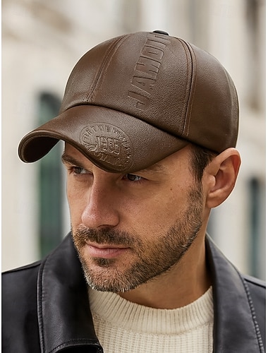  Herrebaseballcaps i kunstskinn – justerbar, preget vintagehatt for avslappet stil, utendørssport og streetwear