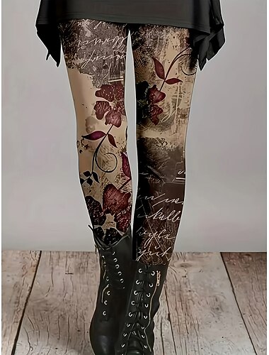  Dame Bukser Leggings Koselige leggings Ferie Årgang Gatemote Full lengde Naturlig Blomstret Grafisk Elastisk midje Trykt mønster comfy Utendørs Bekvem Elastisk Formell utendørs Feriereise Grågrønn