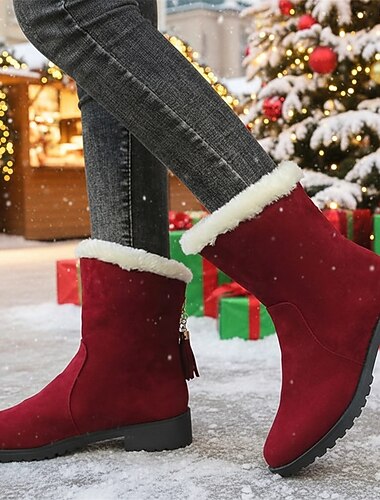  Dam vinterstövlar med fuskpälskant, tofsdetaljer och halkfri sula, perfekta för vinterkläder utomhus, jul och högtider